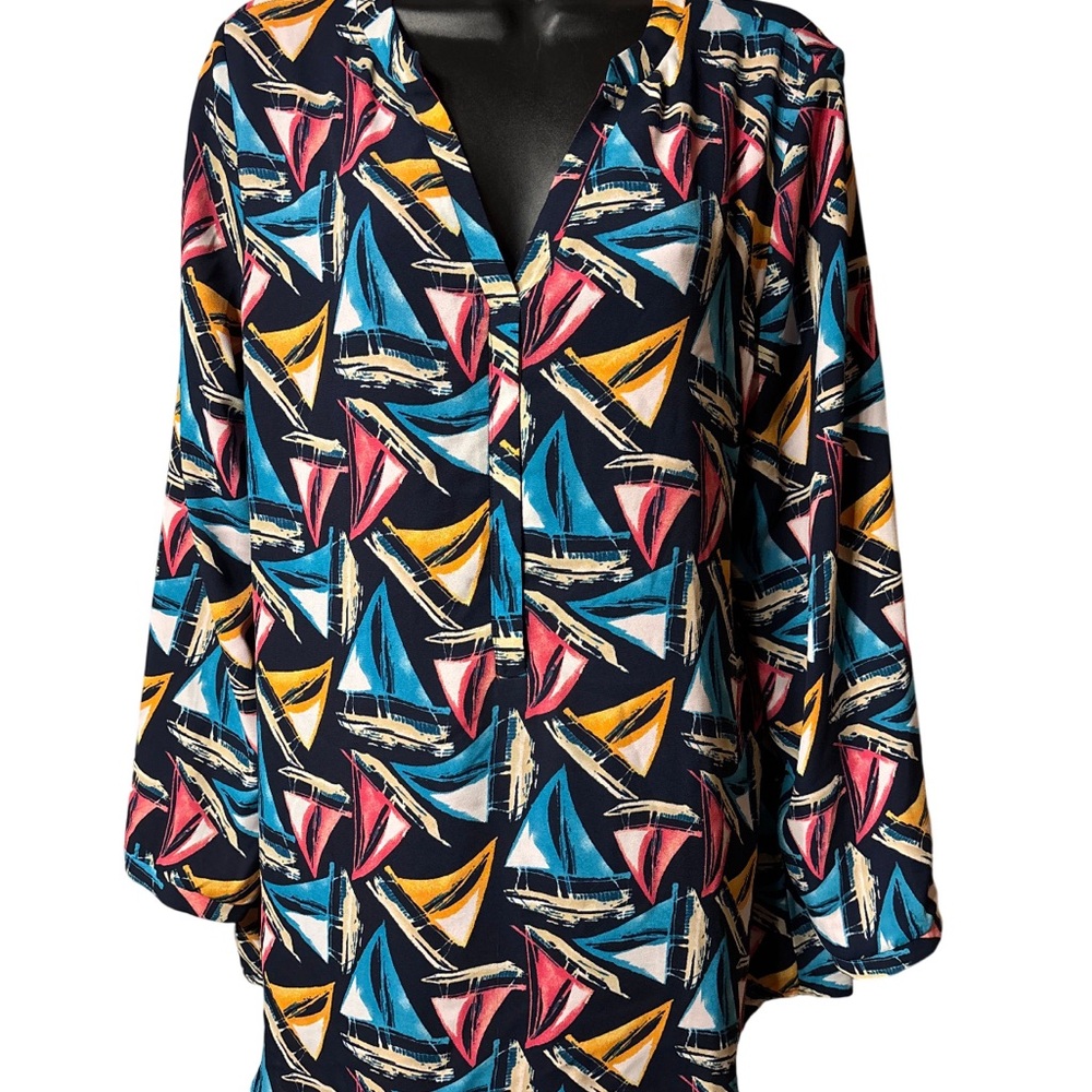 Chico's Colorful Sailboat Pattern Blouse